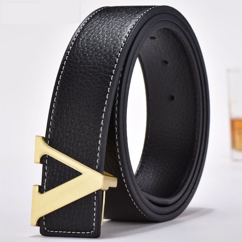 Men's Leather Smooth Buckle Fashion Letters Belt - Typographic Style