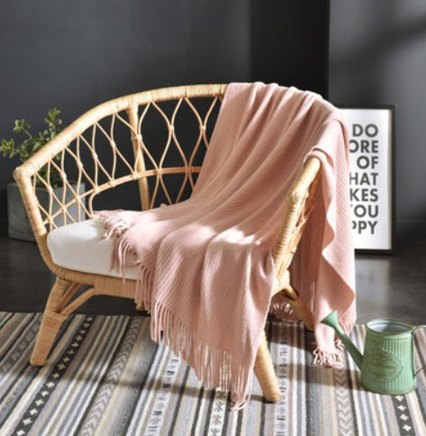 Sunday Cozy Fringed Knitted Blanket