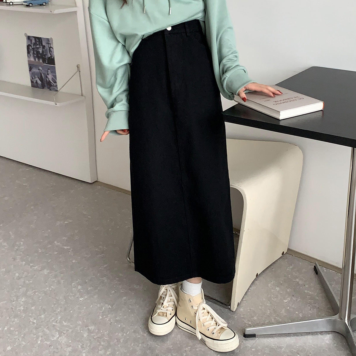 Women's Denim Skirt Straight Tube Versatile High Waist Slit One-piece Skirt Autumn