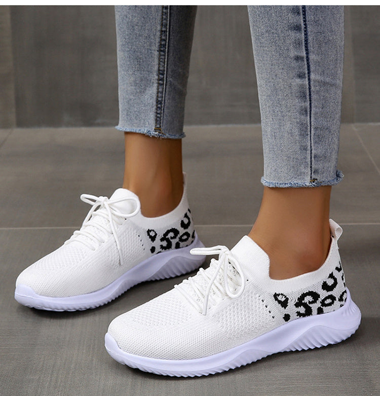 Women's Leopard Print Mesh Sneakers - Medium Heel 3-5cm