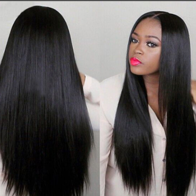 Black Long Straight Hair Wig Cap