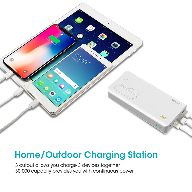 30000mAh ROMOSS Sense 8+ Power Bank Portabelt Externt Batteri Med QC Tvåvägs Snabbladdning Bärbar Laddare För Telefoner Tablet