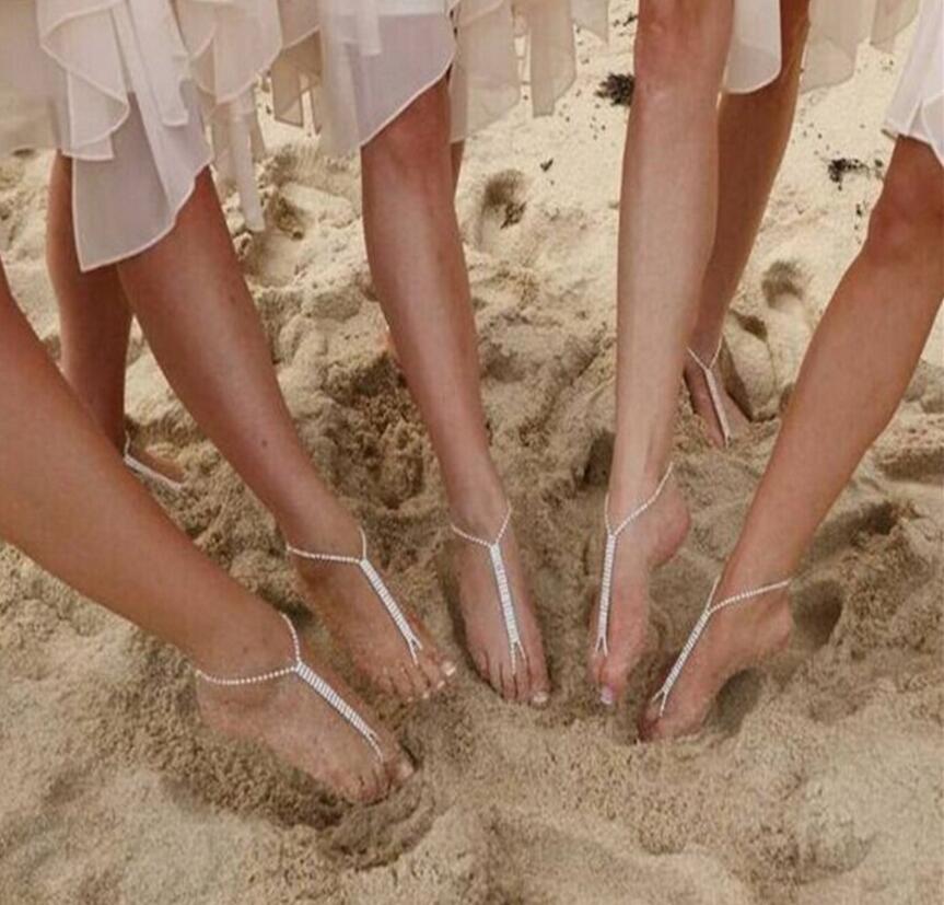 Dam Sommar Fotlänkar Armband Strass Strand Sandal Benkedja Boho Kristall Fotlänk Fotkedja