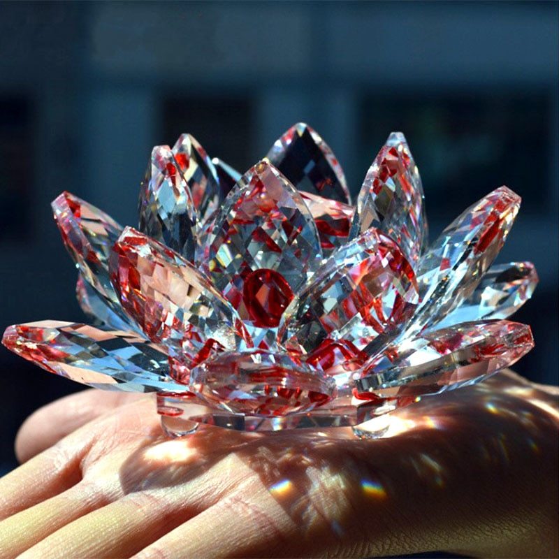 Fleur de Lotus en cristal de Quartz, 80mm, artisanat, presse-papier en verre, ornements Fengshui, Figurines, décoration de maison, fête de mariage, cadeaux souvenirs