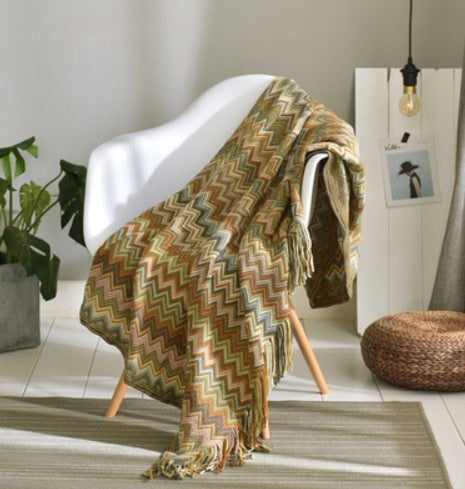 Sunday Cozy Fringed Knitted Blanket