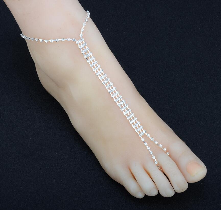 Dam Sommar Fotlänkar Armband Strass Strand Sandal Benkedja Boho Kristall Fotlänk Fotkedja