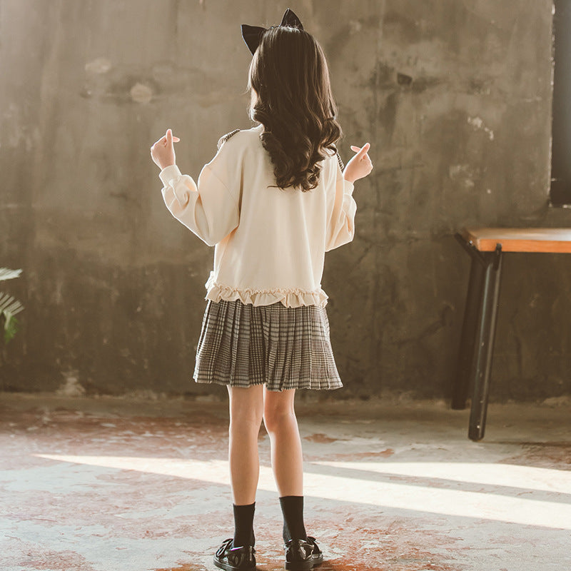 Robe pour filles de style coréen pour grands enfants avec carreaux plissés
