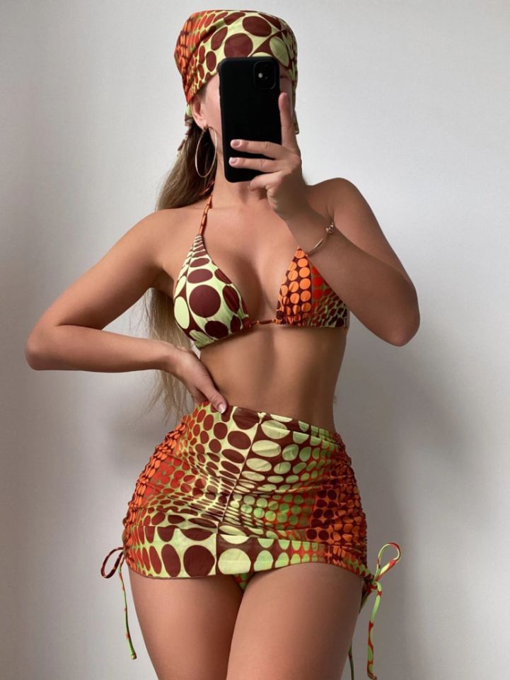 Professional Printed Split Bikini Four-Piece Set - Polyester (S-XL, Qualified Product, Detailed Size Chart)