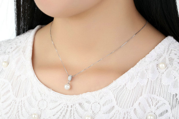 925 Sterling Silver Simulerad Pärlhänge Halsband Lång Kedja Halsband Smycken Bröllopshalsband