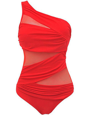 Professional Women's Plus Size Swimsuit - Nylon Construction (Solid Color, M-4XL, Chest Pad Support, One-Piece Style)