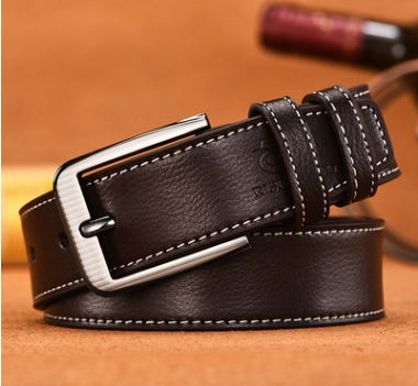 Men's Smooth Buckle Fashion Business Two-Layer Leather Belt - Professional Flow