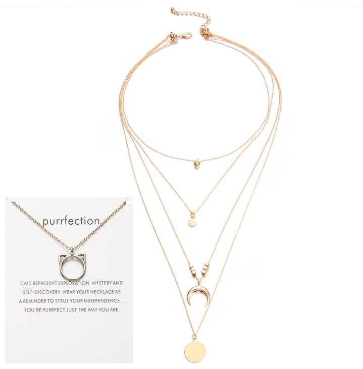 Multi-Layer Moon Pendant Necklace for Women Bohemian Wafer Elegant Necklace