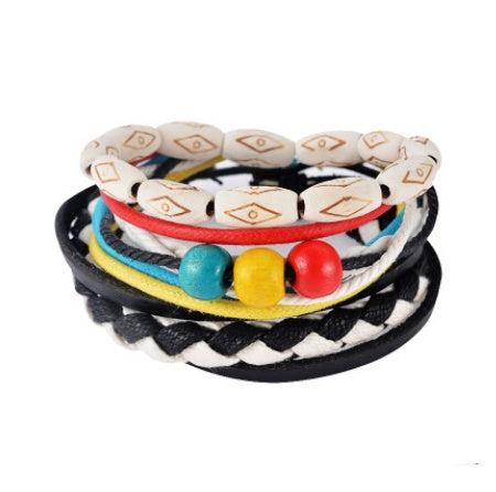 Läderarmband män Flerlagers pärlorarmband Punk wrap armband för kvinnor Vintage punk män smycken