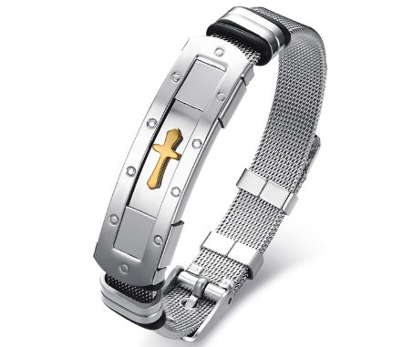 Rostfritt stål kors bibel charm armband armband för män justerbara klockarmband armband kristna smycken