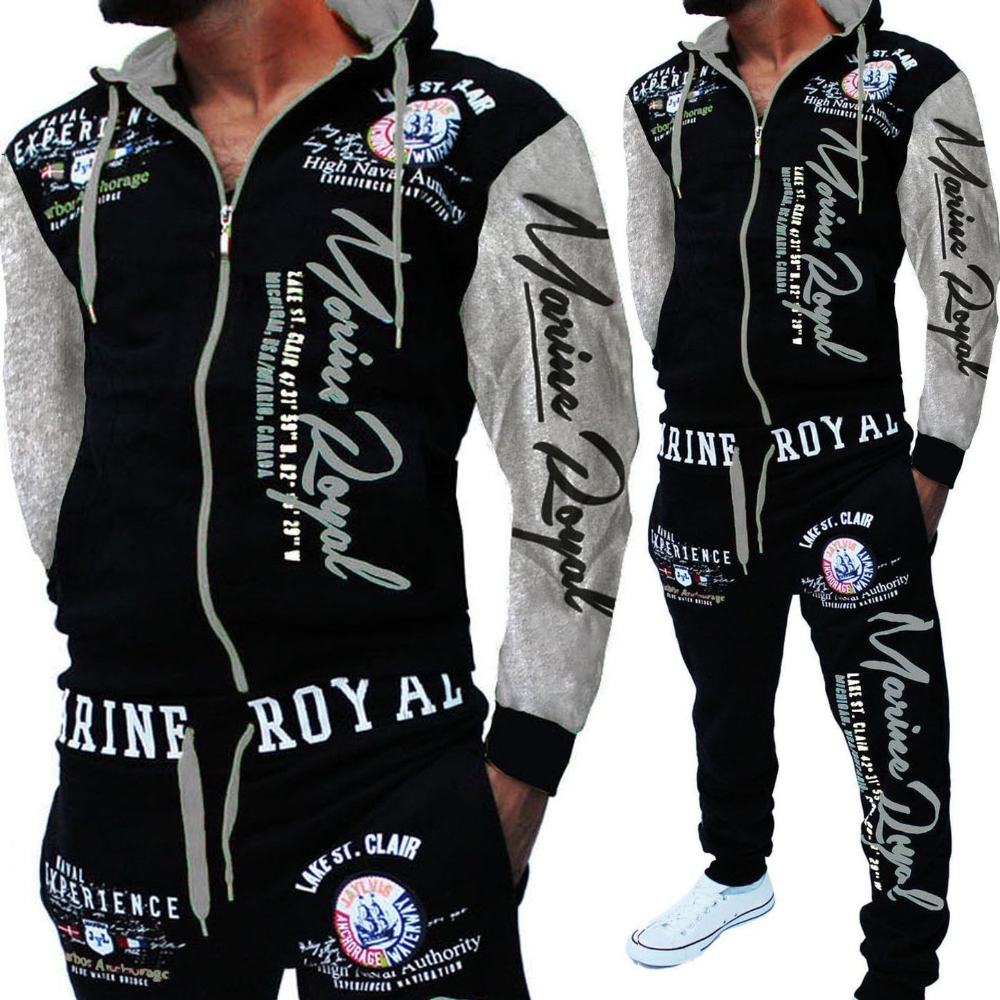 Träningsoverall för män 2 delar Toppar och byxor Herr Sweat Suit Set