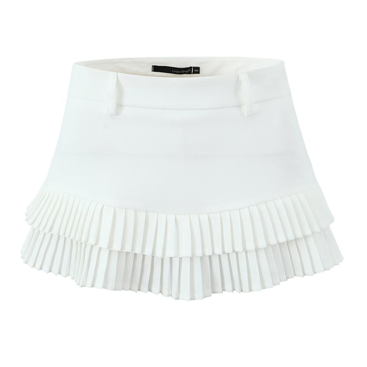 Professional Women's Pleated Mini Skirt - Polyester Stitching Design (3 Colors, S-L, Splicing Elements)