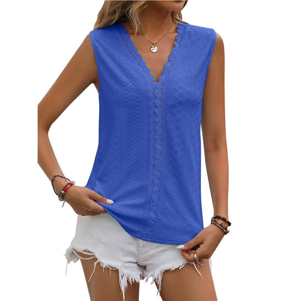 Elegant Lace Tops for Women - V-neck Sleeveless Hollow Out Vest