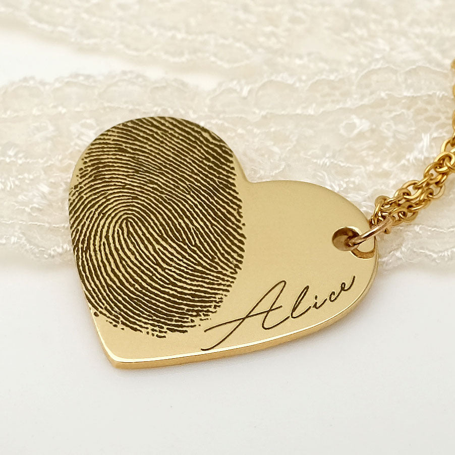 Personalized Fingerprint Necklace Custom Heart Necklace Name Necklace Memorial Gift Christmas Gift Valentine's Day Gift