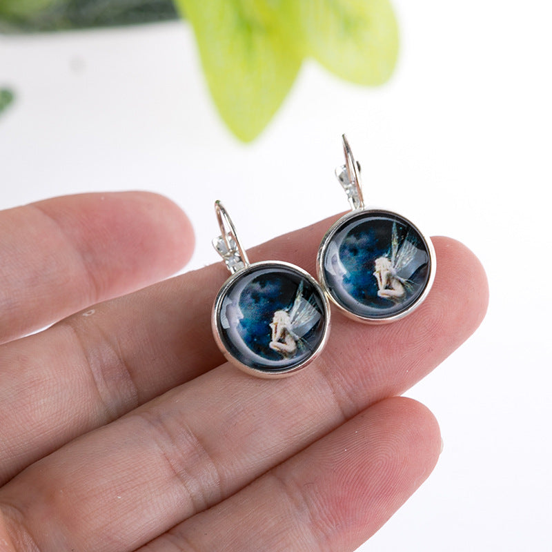 New Time Stone Pendant Moon Angel Earrings