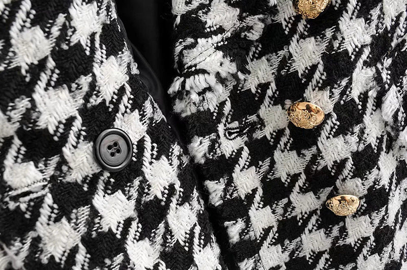 Veste pied-de-poule femme automne rétro veste à carreaux épais