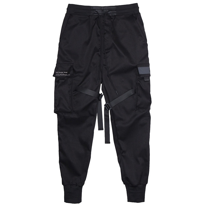 Offre spéciale hommes noir Hip Hop Cargo pantalon taille élastique survêtement pantalon de survêtement poches pleine longueur décontracté mode