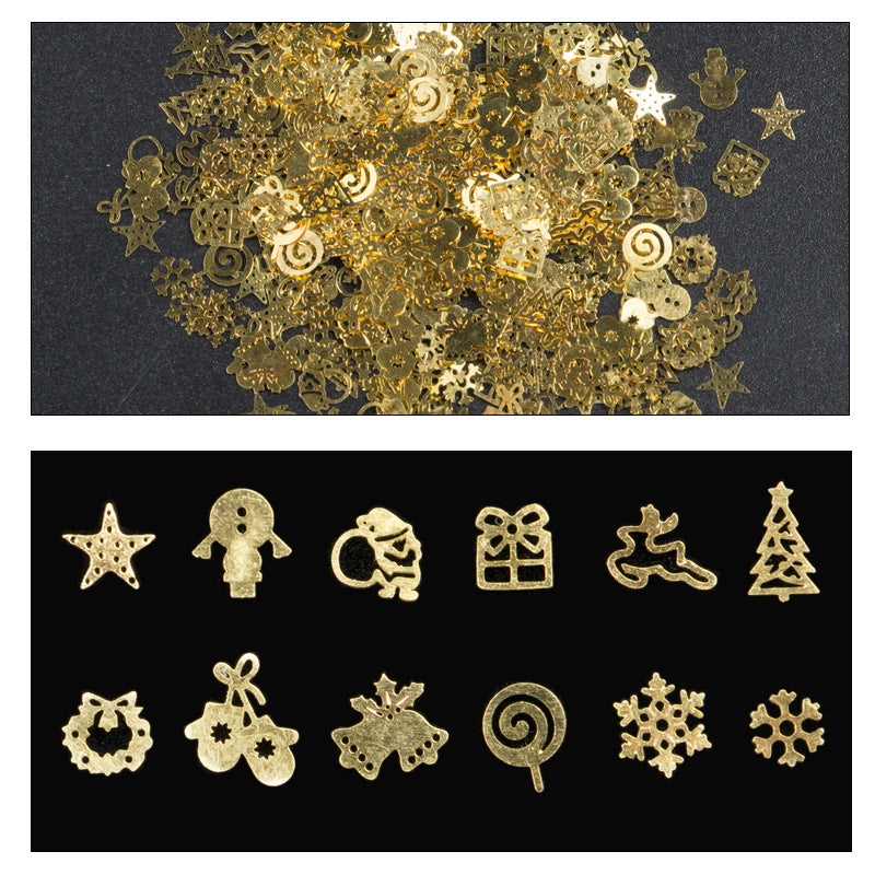Christmas Nail Art Decorations - Gold Metal Charms | 120 Pieces Holiday Nail Stickers