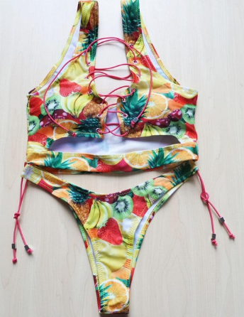 Ananas Bikini för stora bröst Kvinnor Snörning Badkläder Stringbikiniset två delar Baddräkt Baddräkt dam