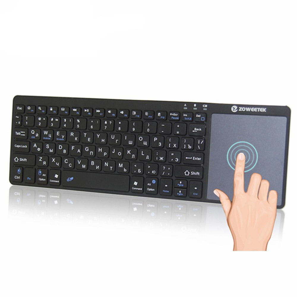Zoweetek k12bt-1 Mini Trådlöst Bluetooth-Tangentbord Ryska Engelska Spanska Pekplatta För Smart TV Box PC Android Telefon Pad