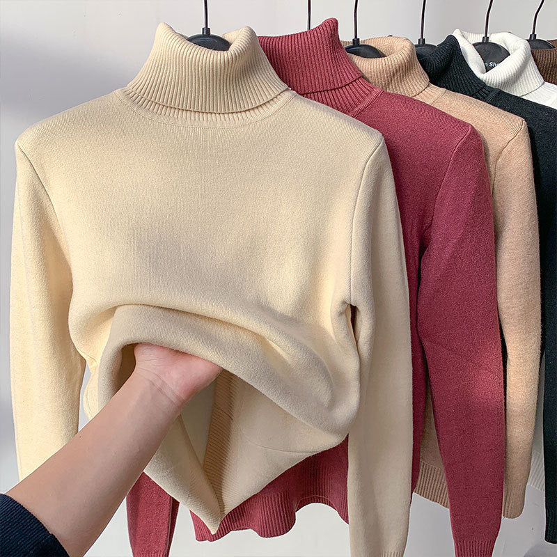 Turtle Neck Vintertröja Dam Elegant Tjock Varm Dam Stickad Pullover Lös Basic Stickat