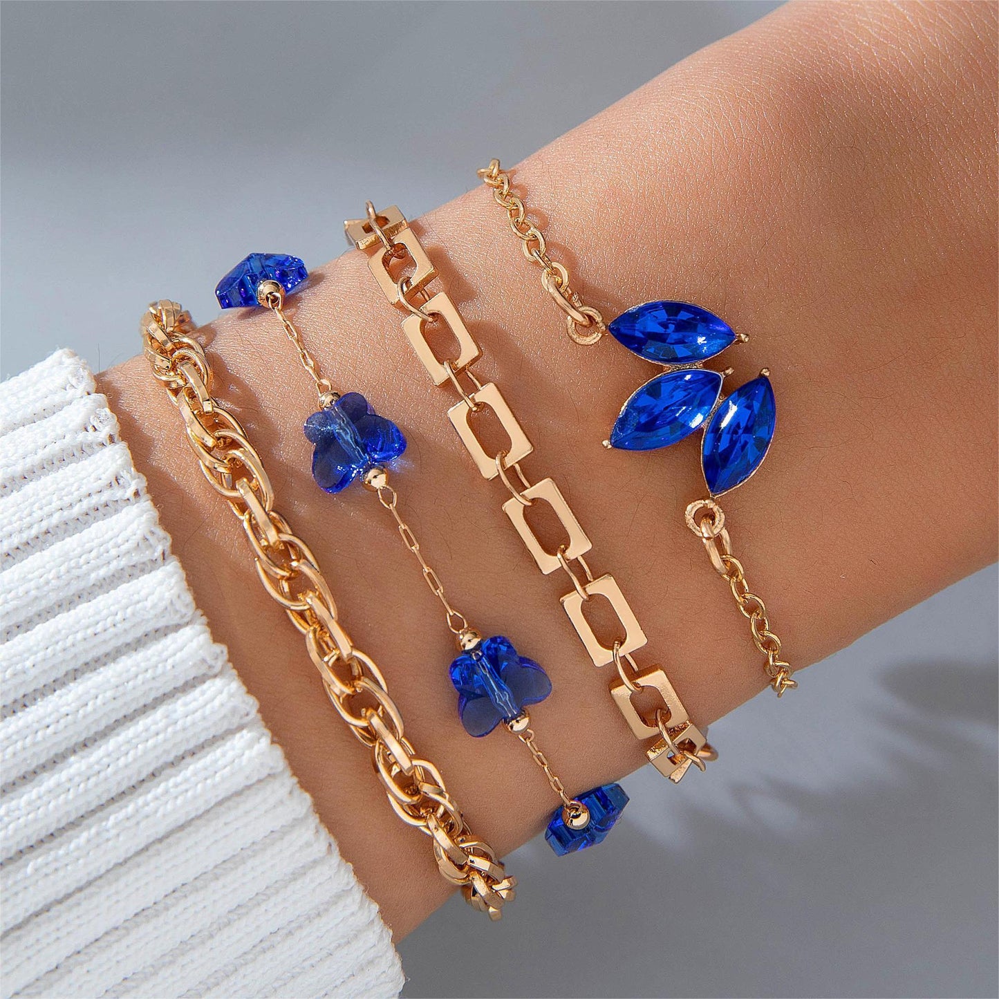 4st blå blomma kärlek fjäril armband set med strass design alla hjärtans dag