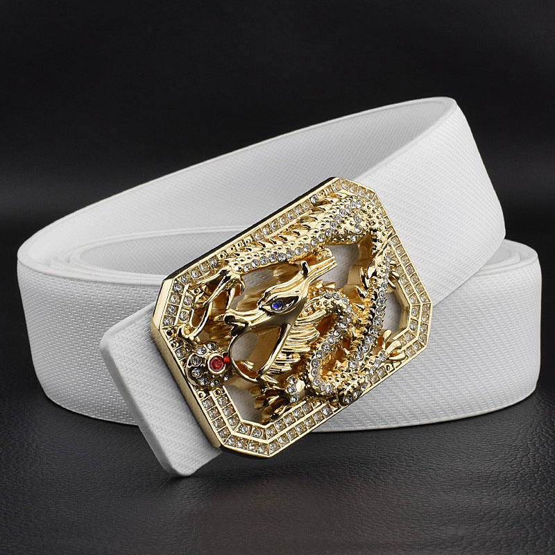 Men's Faucet Belt White Golden Smooth Buckle - Luxurious Flow