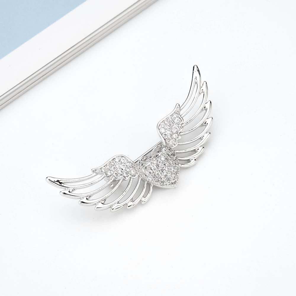 Inlaid Zircon Angel Wings Brooch - Divine Elegance