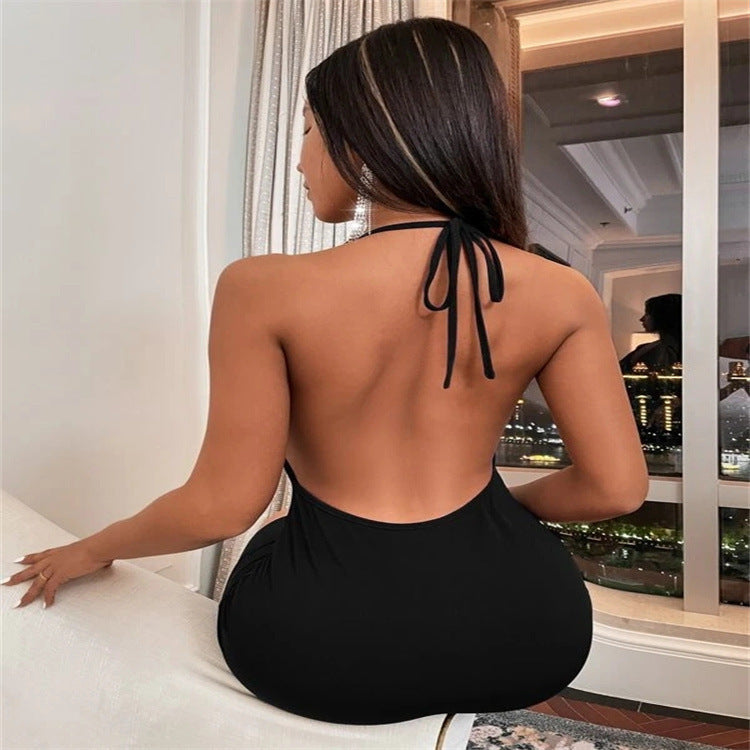Summer Deep V-neck Dress - Temperament Sling Backless Halter Dresses Women's Clothing