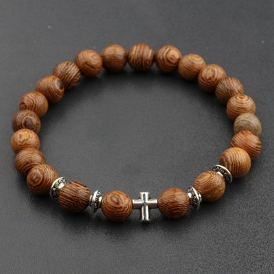 Heta Herrarmband med Naturliga Träpärlor och Kors Onyx Meditation 58 / 5000