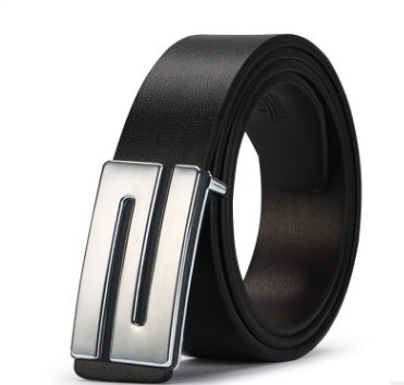 Young Men's Korean Tide Smooth Leather Belt PU Plate Buckle - Student Style