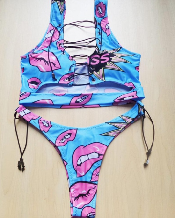 Ananas Bikini för stora bröst Kvinnor Snörning Badkläder Stringbikiniset två delar Baddräkt Baddräkt dam