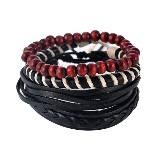 Läderarmband män Flerlagers pärlorarmband Punk wrap armband för kvinnor Vintage punk män smycken