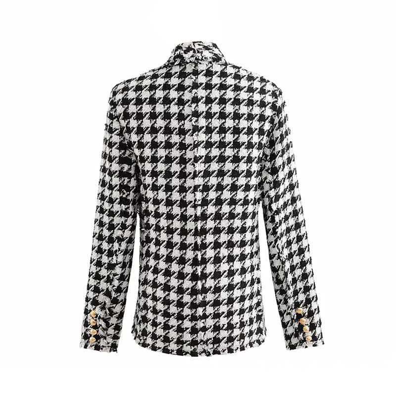 Veste pied-de-poule femme automne rétro veste à carreaux épais