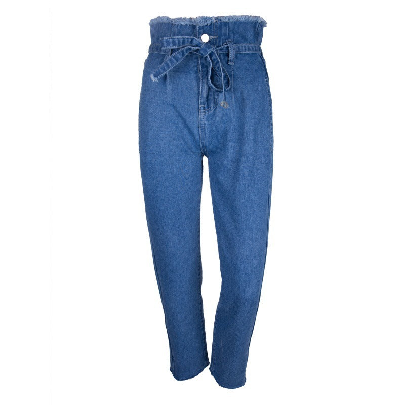 vintage tofsar hög midja jeans med gu ladda kvinnor sommar höst
