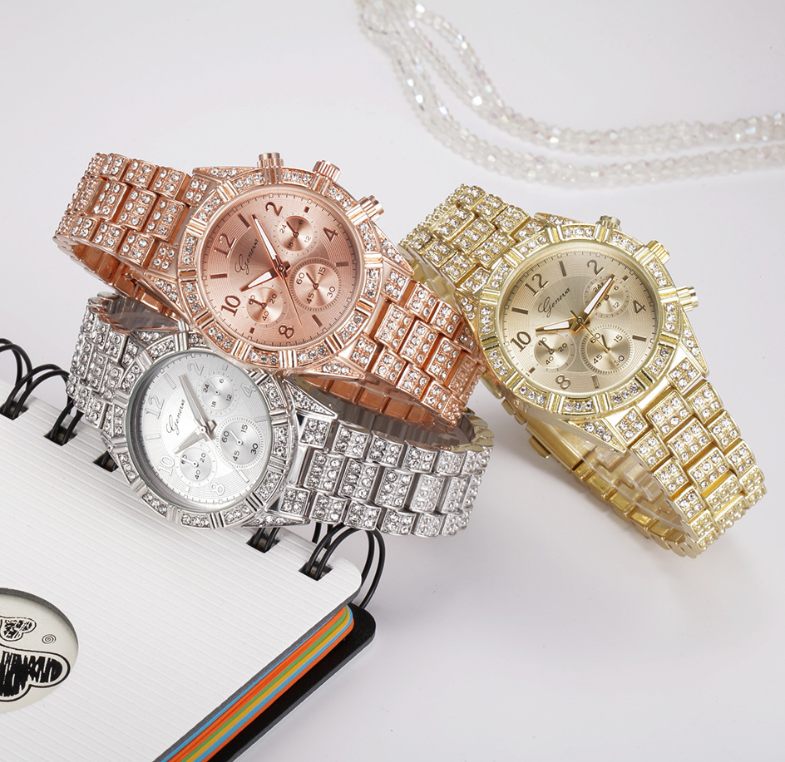 Femmes cristal Quartz analogique Montre-bracelet mode acier inoxydable genève luxe Reloj Hombre Montre Femme Sport montres