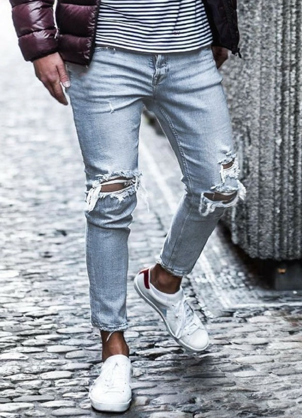 Nya slitna skinny jeans för män, streetwear