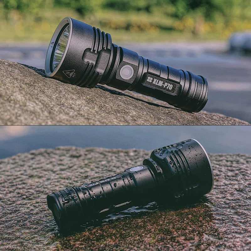 Stark ficklampa med fokus på LED-ljus, uppladdningsbar superljus LED-utomhus-xenonlampa