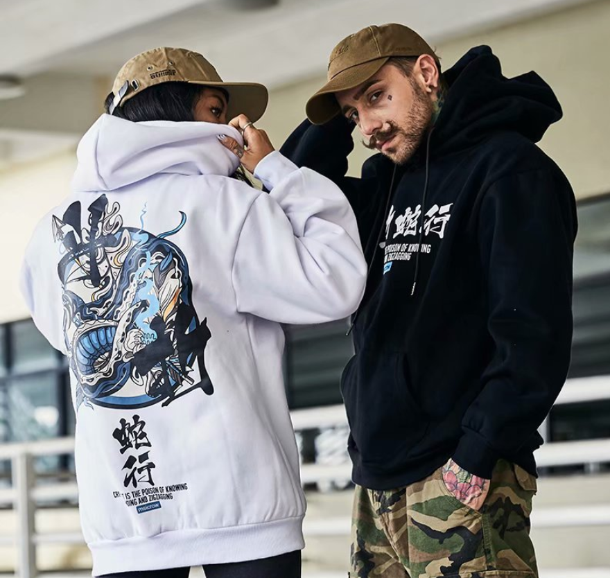 Huvtröjor Herr Kinesisk Letter Hooded High Street Pullover Sweatshirt Herr Mode Hip Hop Höst Vinter Casual Streetwear och tryckta lösa kortärmade män