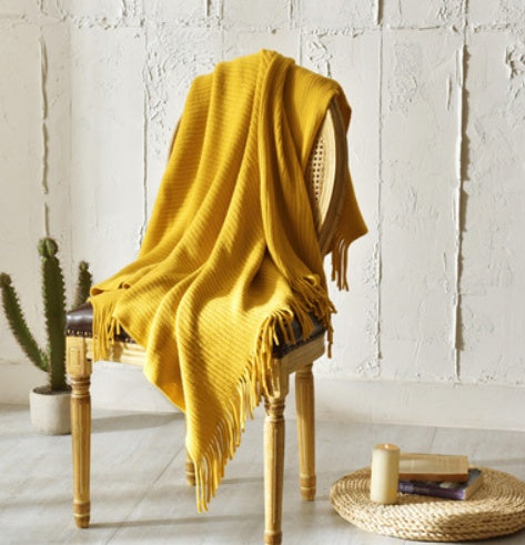 Sunday Cozy Fringed Knitted Blanket
