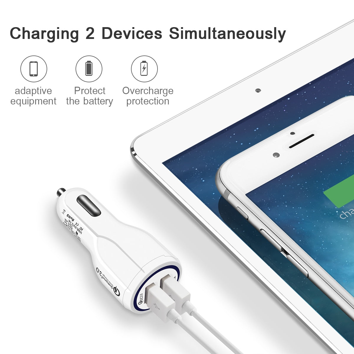 Quick Charge 3.0 billaddare för mobiltelefon Dubbel usb billaddare Qualcomm Qc 3.0 snabbladdningsadapter Mini usb billaddare