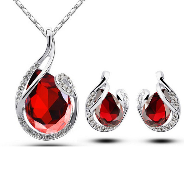 Valentine's Day Special: 3pcs Rhinestone Necklace Set With Earrings - Fashion Water-drop-shaped Jewelry For Women
