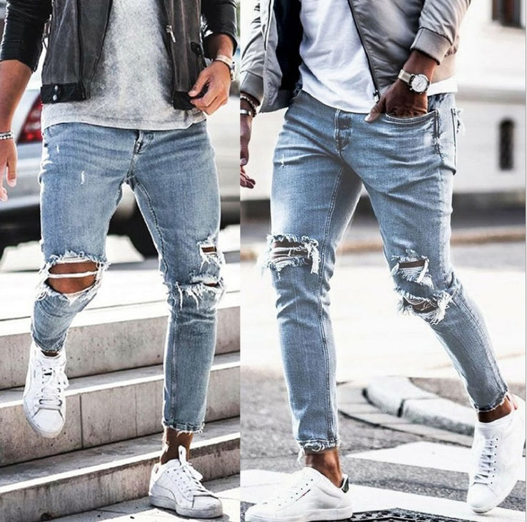 Nya slitna skinny jeans för män, streetwear