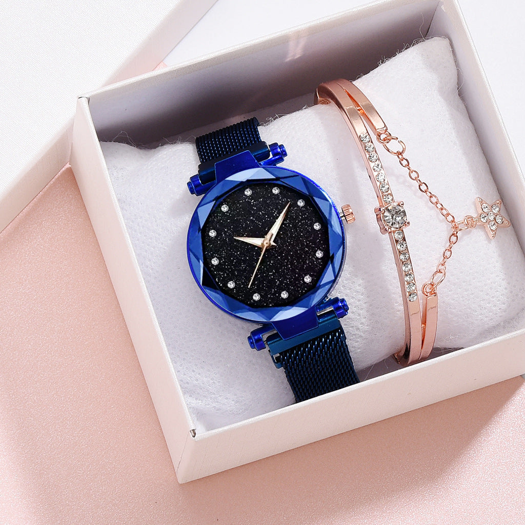 Femmes de luxe montres Bracelet ensemble mode élégant aimant boucle dames ciel étoilé montre ensemble Relogio
