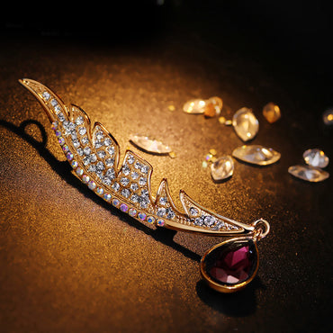Full diamond feather brooch with rhinestone brooch