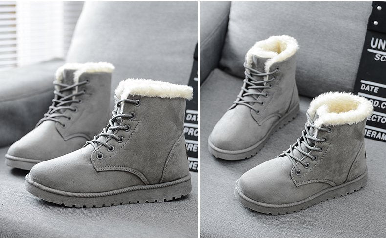 Warm Women's Snow Boots - Winter Ankle Shoes with Plush Insole